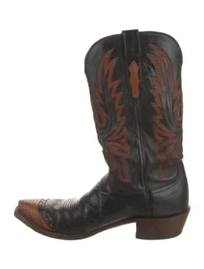 Pre-owned Lucchese Leather Printed Western Boots In Black