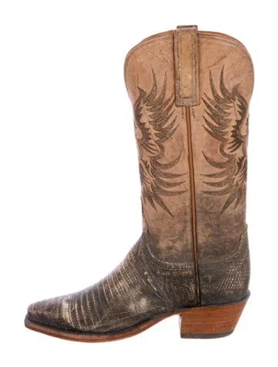 Pre-owned Lucchese Leather Printed Western Boots In Brown