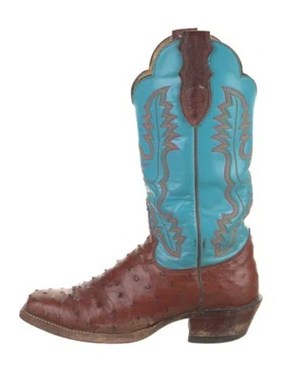 Pre-owned Lucchese Leather Printed Western Boots In Brown