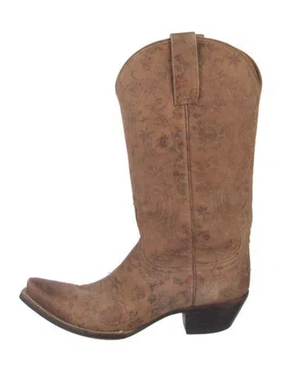 Pre-owned Lucchese Leather Printed Western Boots In Brown