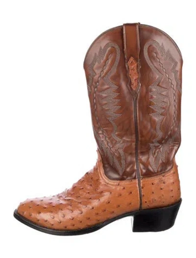 Pre-owned Lucchese Leather Printed Western Boots In Brown