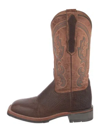 Pre-owned Lucchese Leather Printed Western Boots In Brown