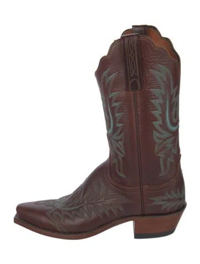 Pre-owned Lucchese Leather Printed Western Boots In Brown