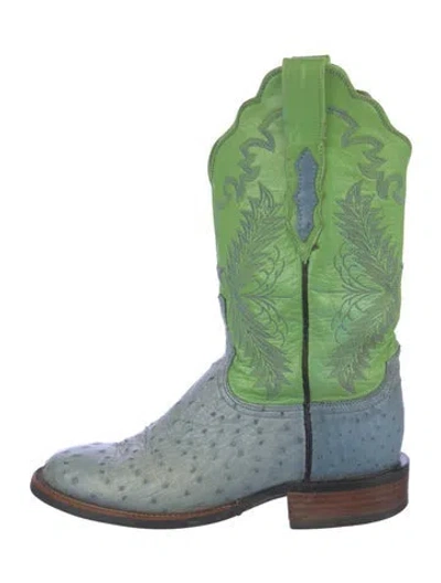Pre-owned Lucchese Leather Printed Western Boots In Green