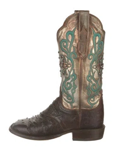 Pre-owned Lucchese Leather Printed Western Boots In Multi