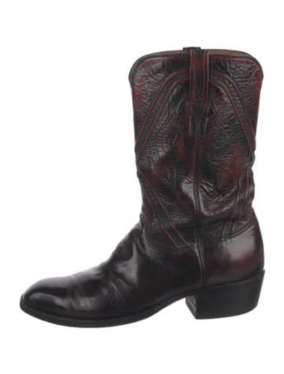 Pre-owned Lucchese Leather Printed Western Boots In Multi