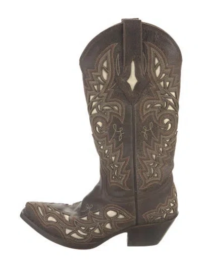 Pre-owned Lucchese Leather Printed Western Boots In Neutral