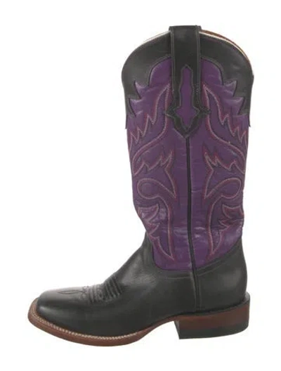 Pre-owned Lucchese Leather Printed Western Boots In Purple