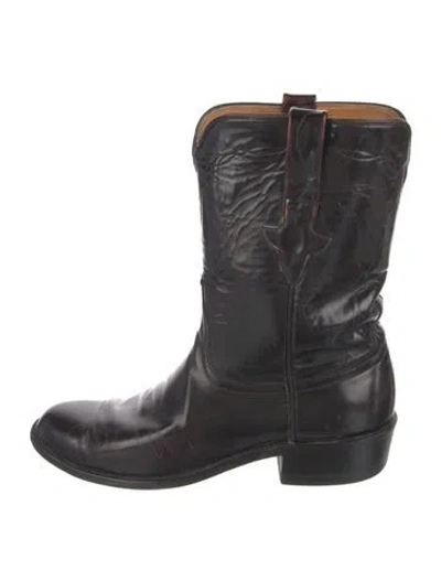 Pre-owned Lucchese Leather Rain Boots In Black