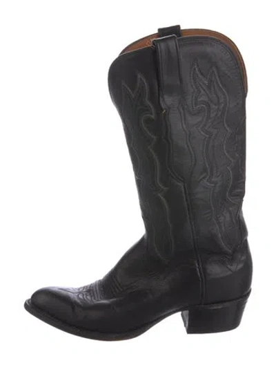 Pre-owned Lucchese Leather Striped Western Boots In Black