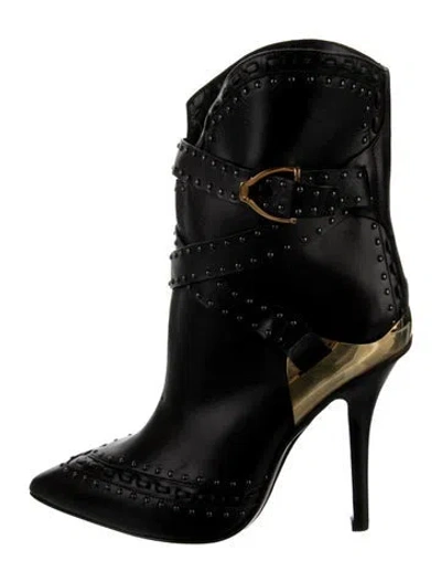 Pre-owned Lucchese Leather Studded Accents Boots In Black