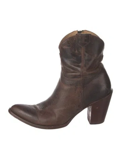 Pre-owned Lucchese Leather Studded Accents Western Boots In Brown