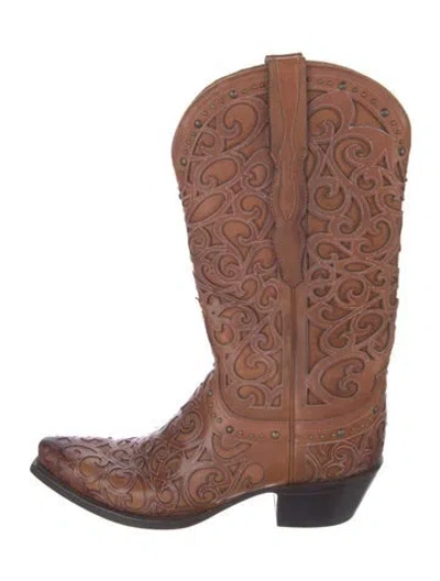 Pre-owned Lucchese Leather Studded Accents Western Boots In Brown