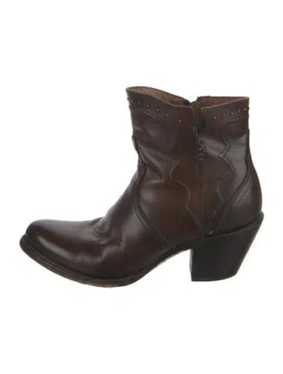 Pre-owned Lucchese Leather Studded Accents Western Boots In Brown