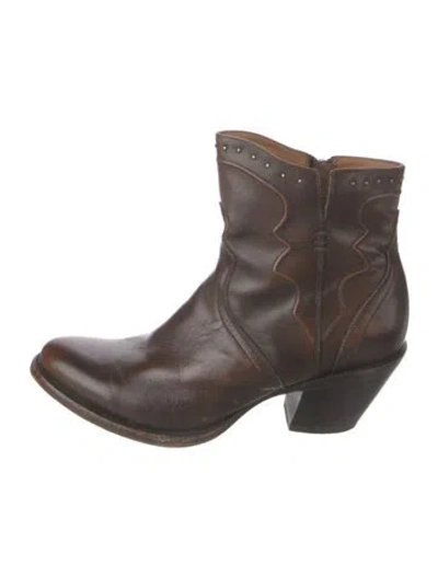 Pre-owned Lucchese Leather Studded Accents Western Boots In Brown