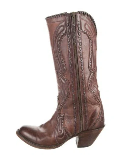 Pre-owned Lucchese Leather Studded Accents Western Boots In Brown