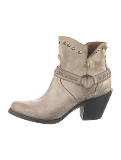 Pre-owned Lucchese Leather Studded Accents Western Boots In Neutral