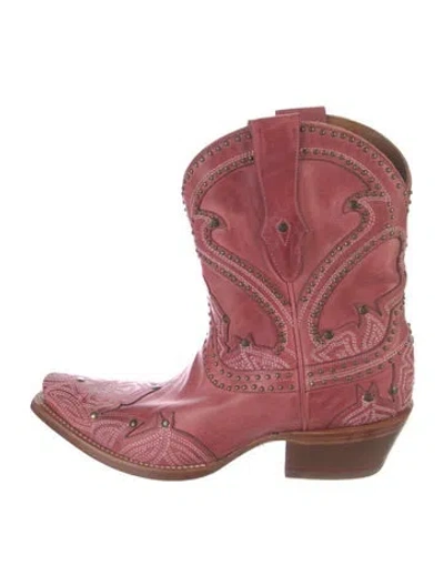 Pre-owned Lucchese Leather Studded Accents Western Boots In Pink