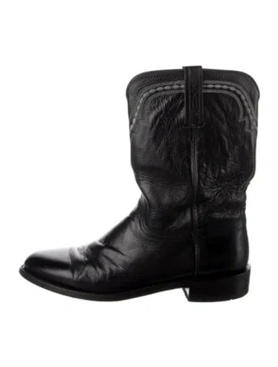 Pre-owned Lucchese Leather Western Boots In Black