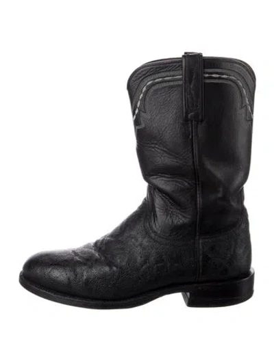 Pre-owned Lucchese Leather Western Boots In Black