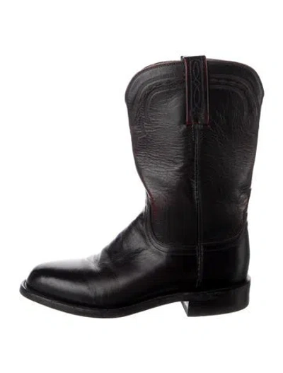 Pre-owned Lucchese Leather Western Boots In Black