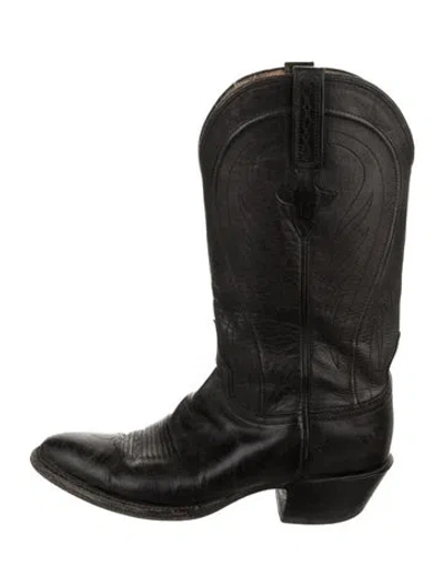 Pre-owned Lucchese Leather Western Boots In Black