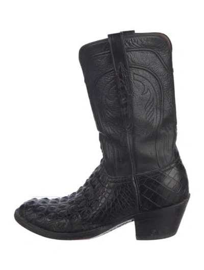 Pre-owned Lucchese Leather Western Boots In Black