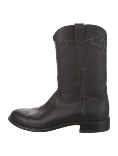Pre-owned Lucchese Leather Western Boots In Black