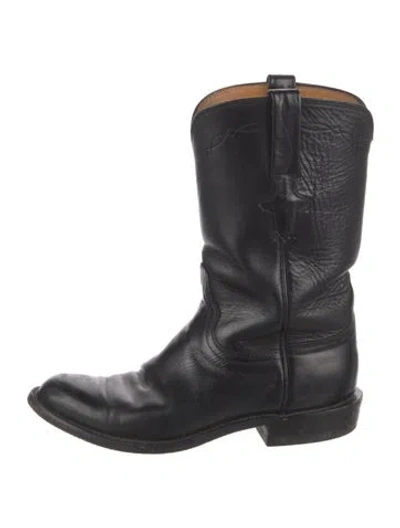 Pre-owned Lucchese Leather Western Boots In Black