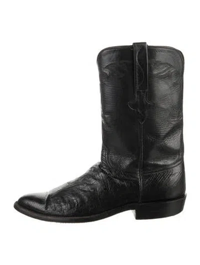 Pre-owned Lucchese Leather Western Boots In Black