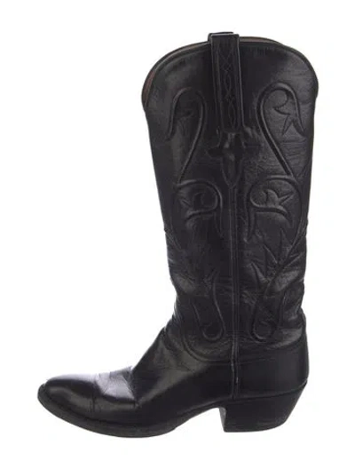 Pre-owned Lucchese Leather Western Boots In Black