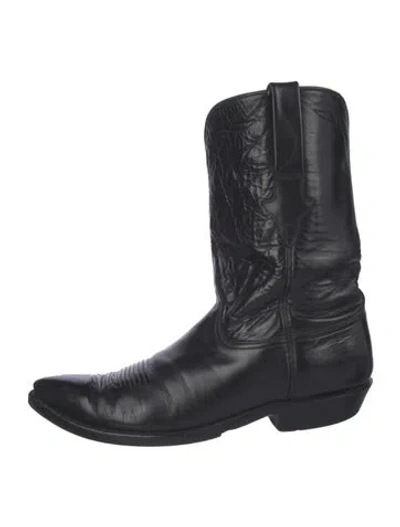 Pre-owned Lucchese Leather Western Boots In Black
