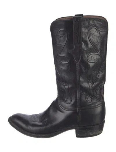 Pre-owned Lucchese Leather Western Boots In Black