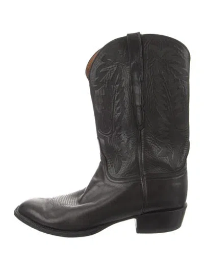 Pre-owned Lucchese Leather Western Boots In Black