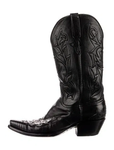 Pre-owned Lucchese Leather Western Boots In Black