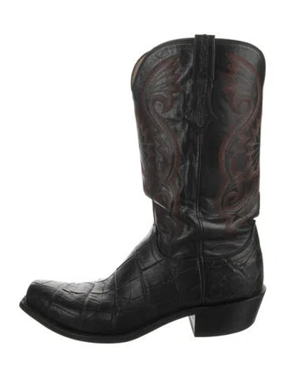 Pre-owned Lucchese Leather Western Boots In Black
