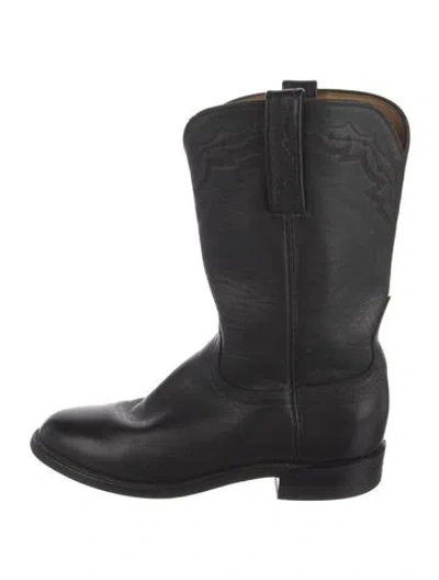 Pre-owned Lucchese Leather Western Boots In Black