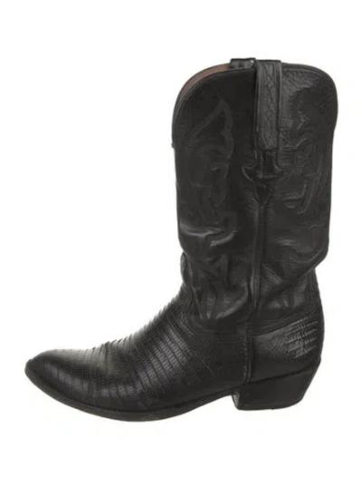 Pre-owned Lucchese Leather Western Boots In Black