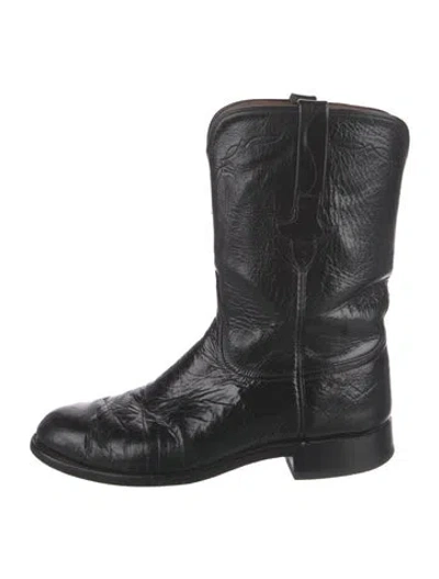 Pre-owned Lucchese Leather Western Boots In Black