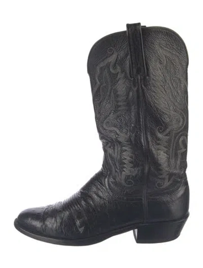 Pre-owned Lucchese Leather Western Boots In Black