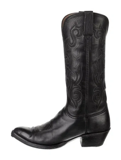 Pre-owned Lucchese Leather Western Boots In Black