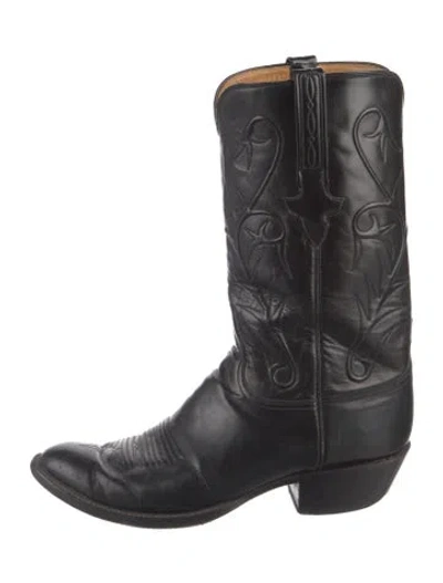 Pre-owned Lucchese Leather Western Boots In Black
