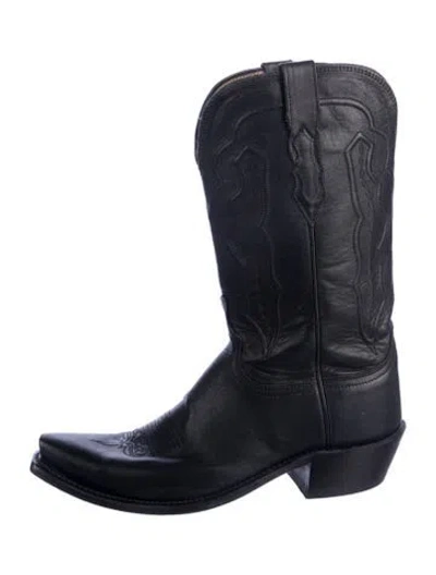 Pre-owned Lucchese Leather Western Boots In Black