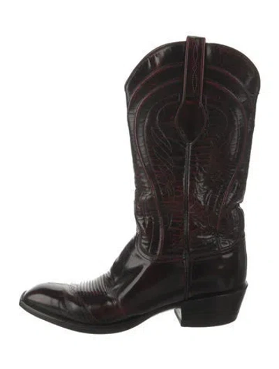Pre-owned Lucchese Leather Western Boots In Black