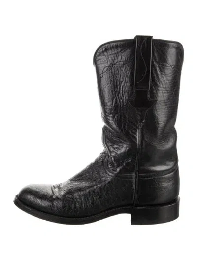 Pre-owned Lucchese Leather Western Boots In Black
