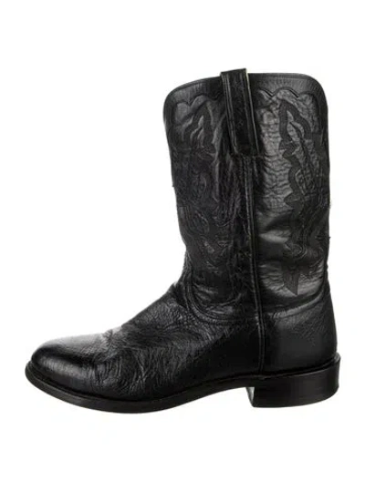 Pre-owned Lucchese Leather Western Boots In Black