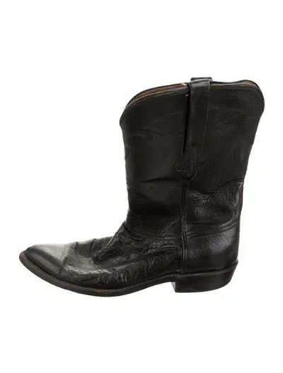 Pre-owned Lucchese Leather Western Boots In Black
