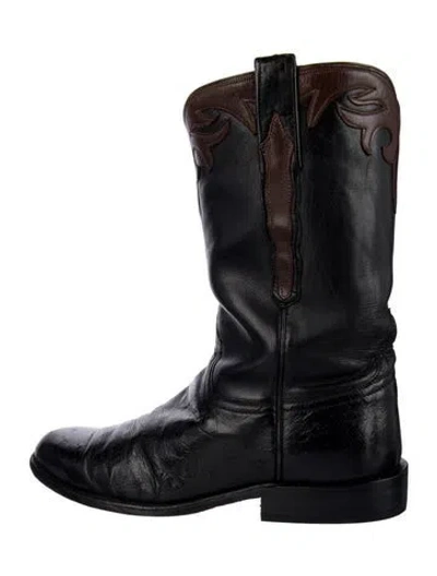 Pre-owned Lucchese Leather Western Boots In Black