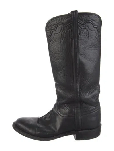 Pre-owned Lucchese Leather Western Boots In Black
