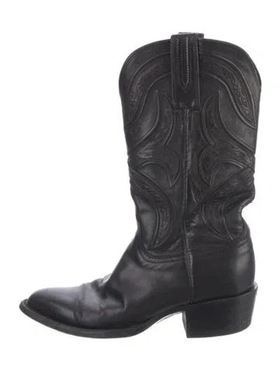 Pre-owned Lucchese Leather Western Boots In Black